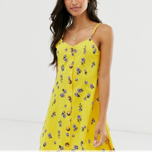 ASOS Dresses & Skirts - NWT ASOS Yellow Floral Print Button Swing Dress